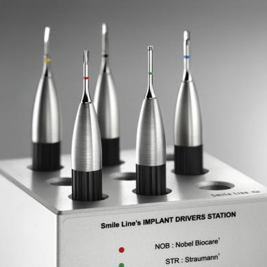 Implant Drivers Station, set completo con 8 destornilladores (longitud estándar) y un soporte de aluminio macizo anodizado (Station), color natural